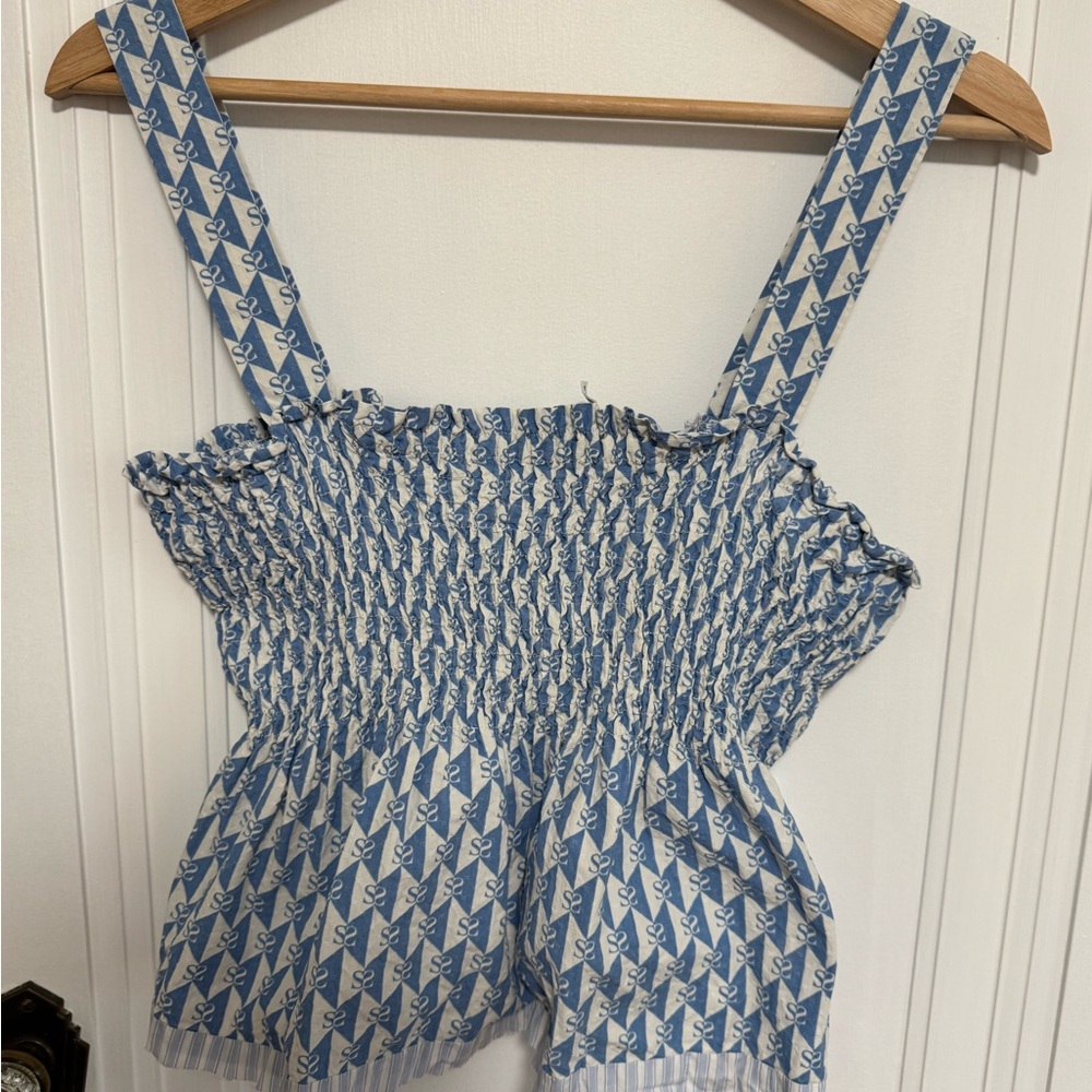 Sandro Blue Patterned Smocked Top